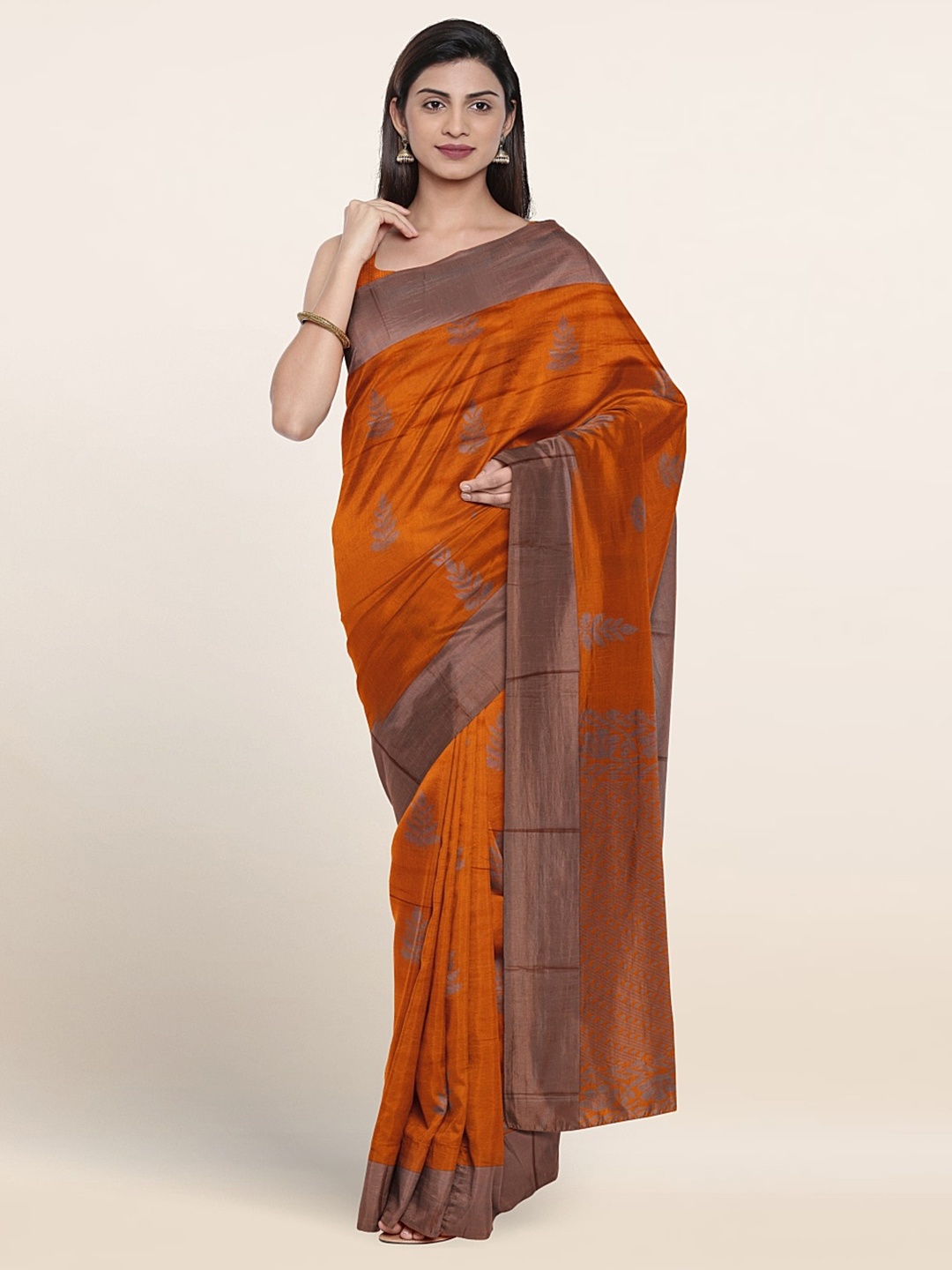 

Pothys Ethnic Motifs Woven Design Silk Cotton Saree, Orange