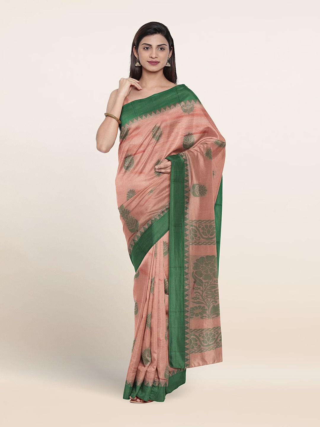 

Pothys Ethnic Motifs Woven Design Silk Cotton Saree, Peach