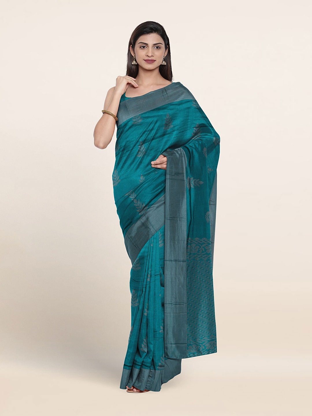 

Pothys Ethnic Motifs Woven Design Pure Silk Saree, Teal