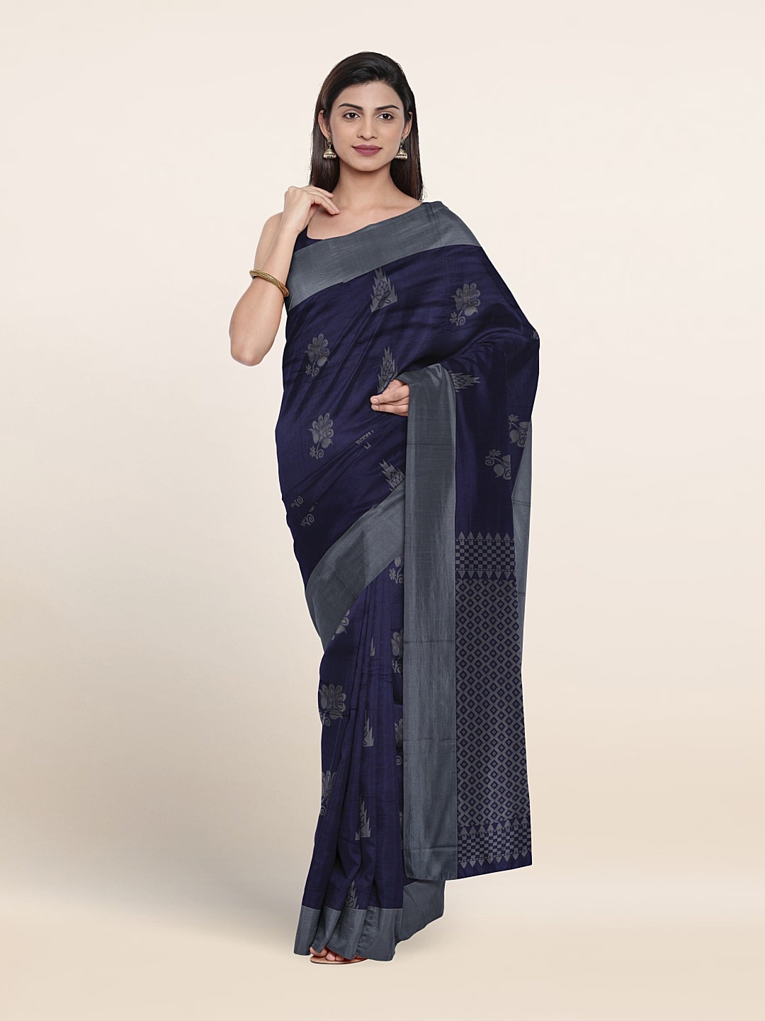 

Pothys Ethnic Motifs Woven Design Silk Cotton Saree, Navy blue