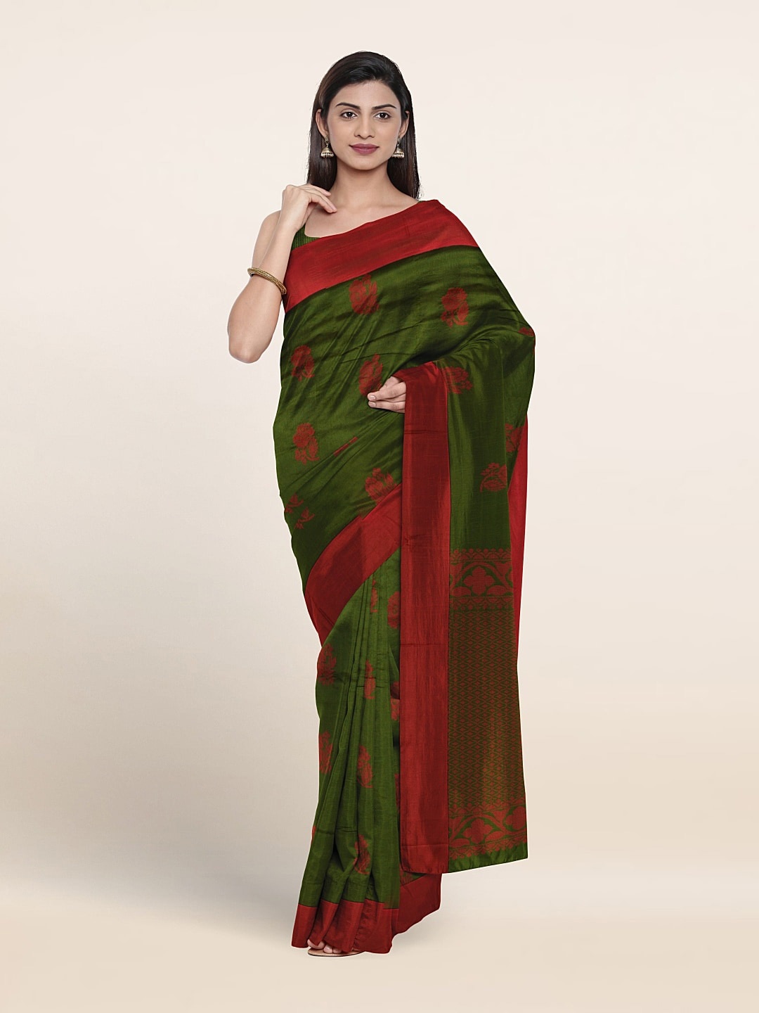 

Pothys Ethnic Motifs Woven Design Silk Cotton Saree, Green