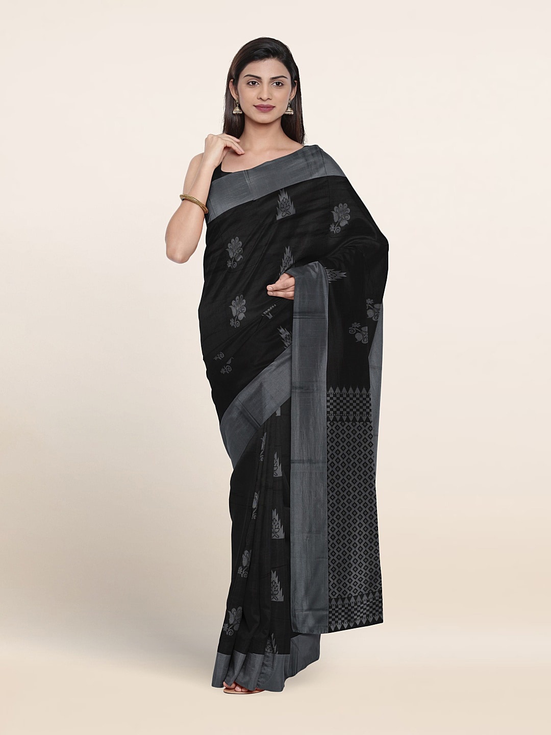 

Pothys Ethnic Motifs Woven Design Silk Cotton Saree, Black