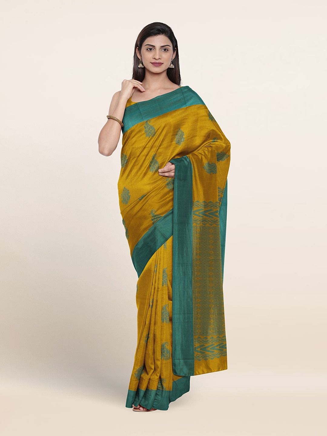 

Pothys Ethnic Motifs Woven Design Silk Cotton Saree, Mustard