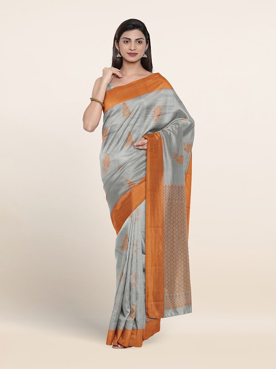 

Pothys Ethnic Motifs Woven Design Silk Cotton Saree, Grey