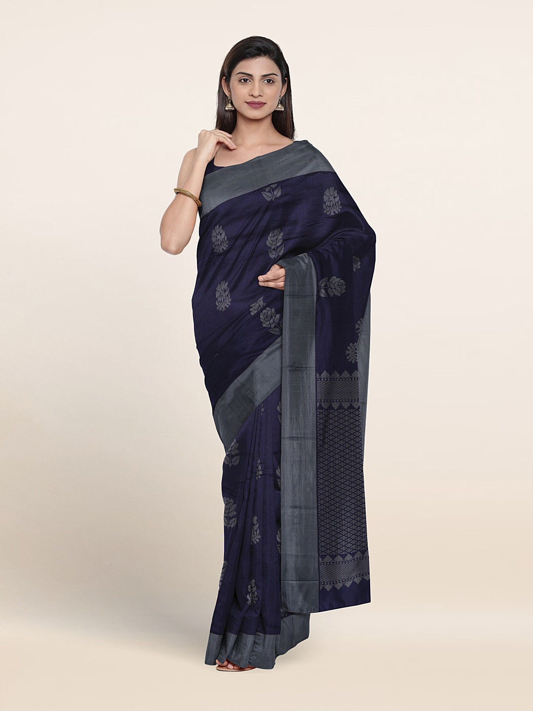 

Pothys Ethnic Motifs Woven Design Silk Cotton Saree, Navy blue