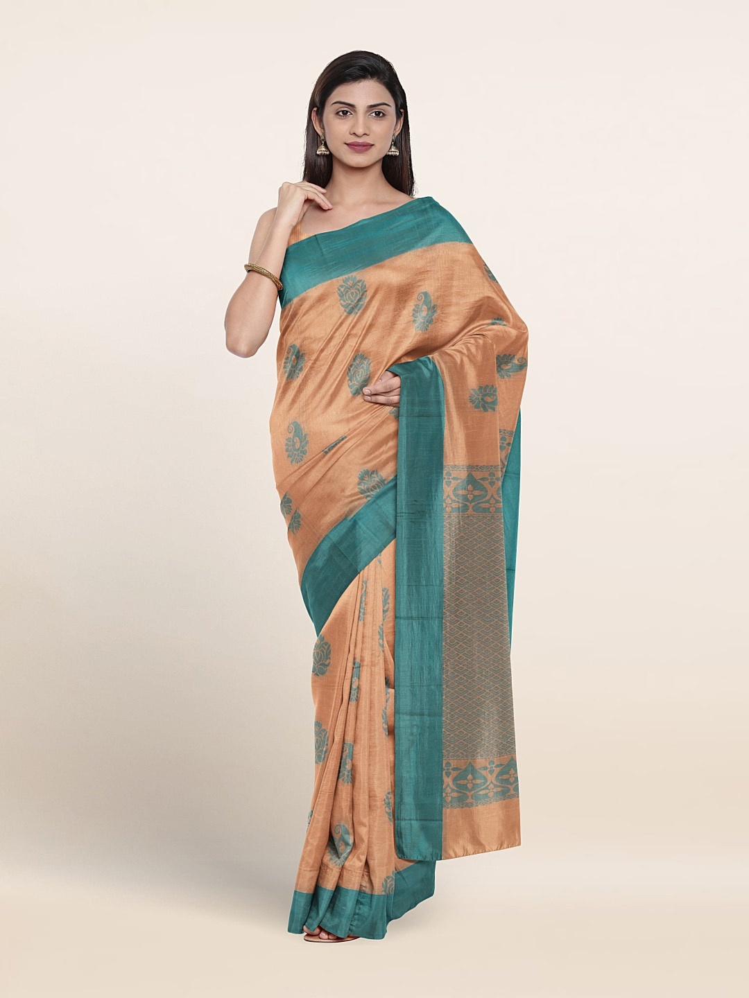 

Pothys Ethnic Motifs Woven Design Silk Cotton Saree, Peach