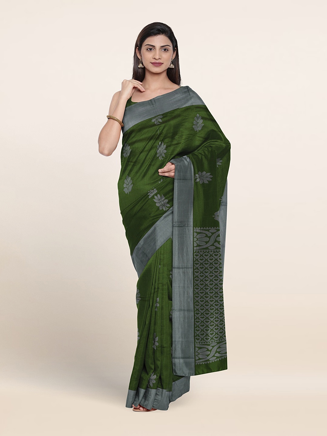 

Pothys Ethnic Motifs Woven Design Silk Cotton Saree, Green