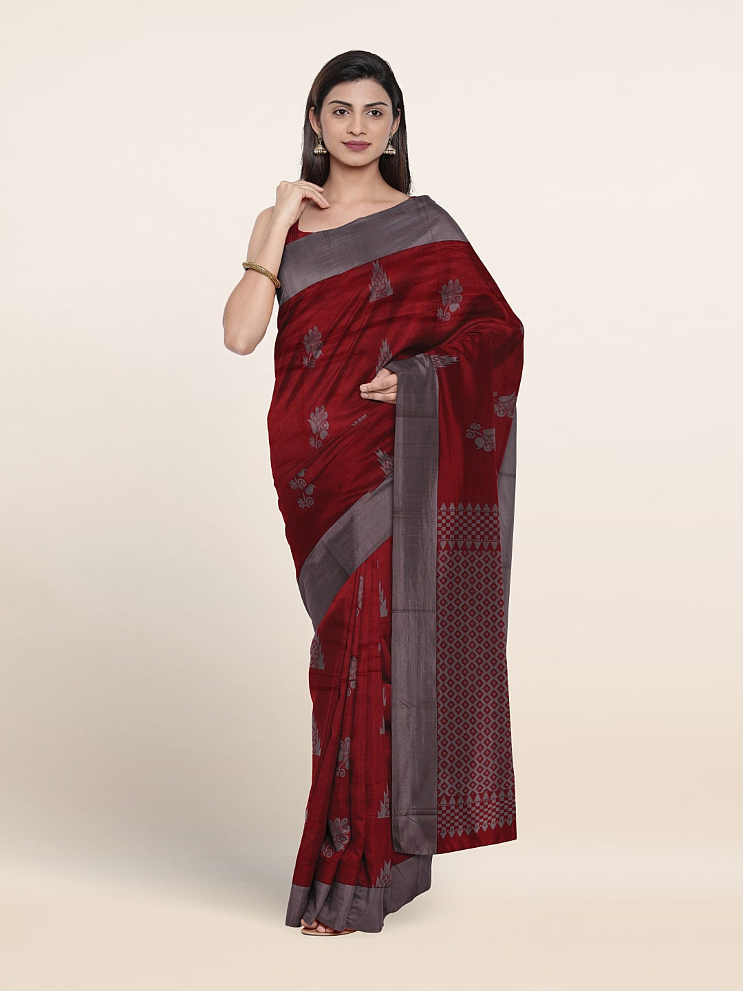 

Pothys Ethnic Motifs Woven Design Silk Cotton Saree, Maroon