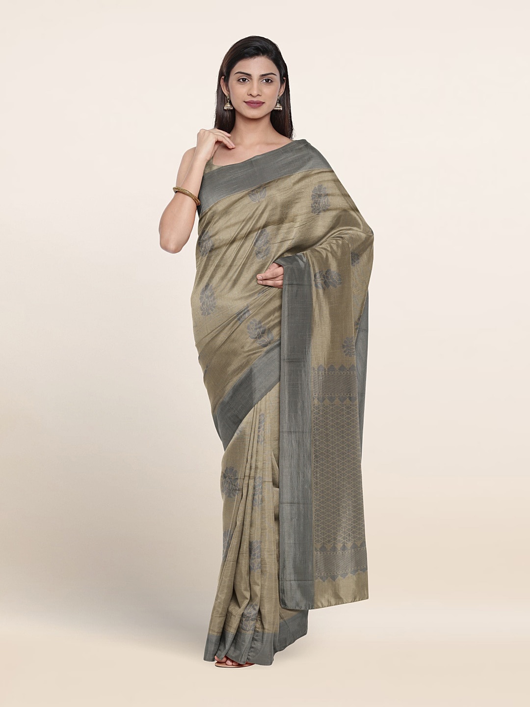 

Pothys Ethnic Motifs Woven Design Silk Cotton Saree, Beige