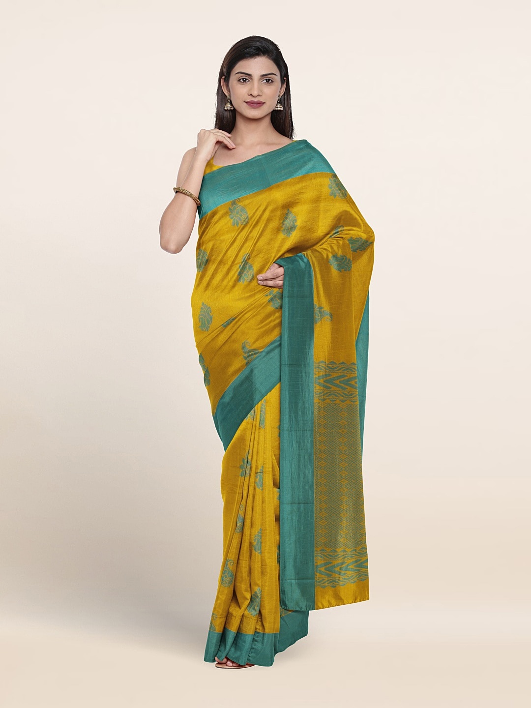 

Pothys Ethnic Motifs Woven Design Silk Cotton Saree, Green