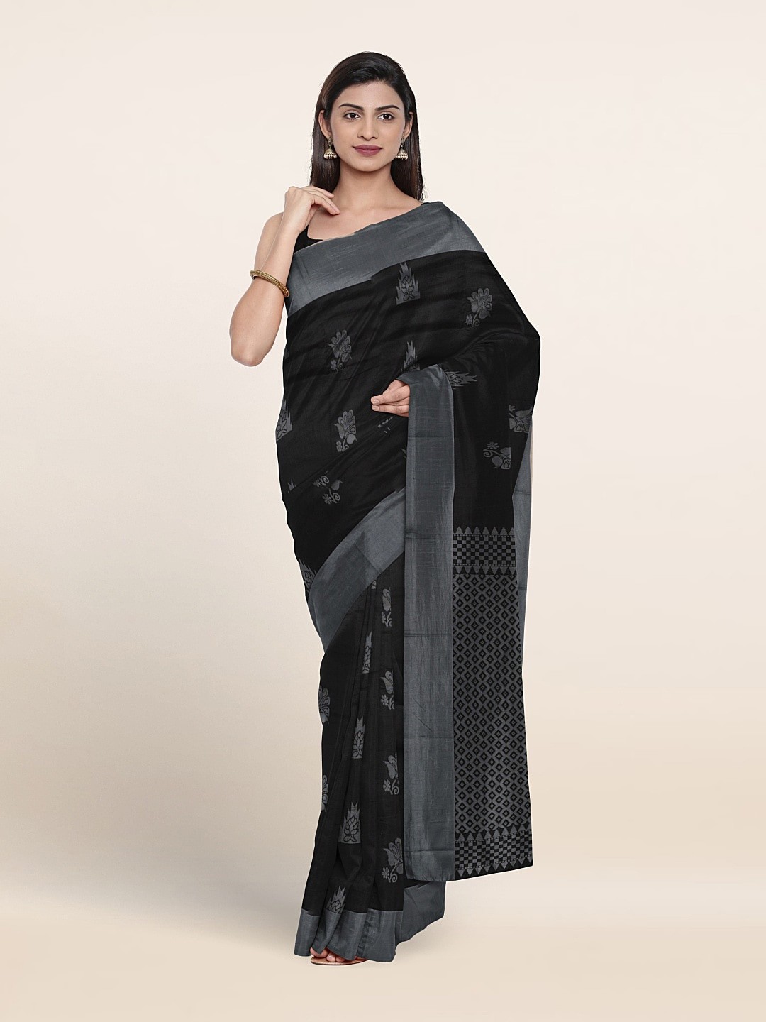 

Pothys Ethnic Motifs Woven Design Silk Cotton Saree, Black