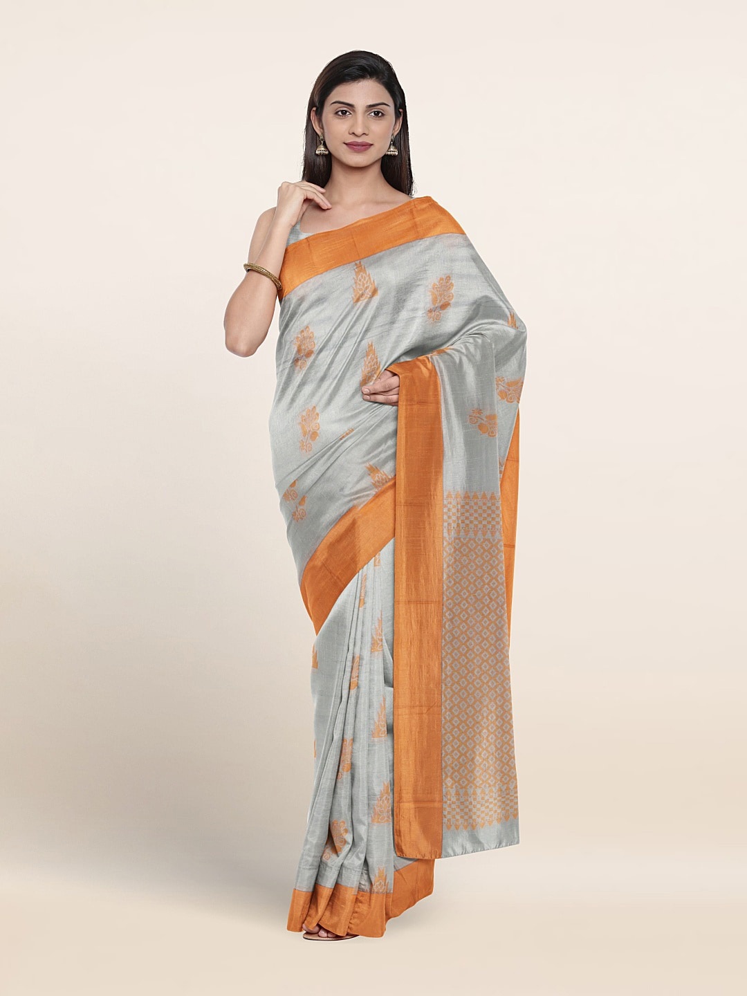 

Pothys Ethnic Motifs Woven Design Silk Cotton Saree, Grey