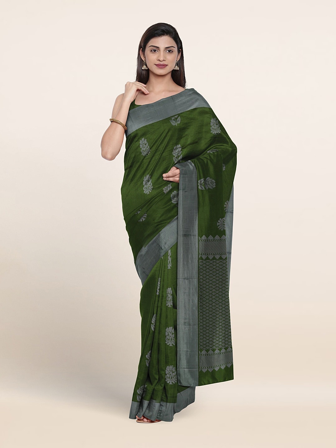 

Pothys Ethnic Motifs Woven Design Silk Cotton Saree, Green