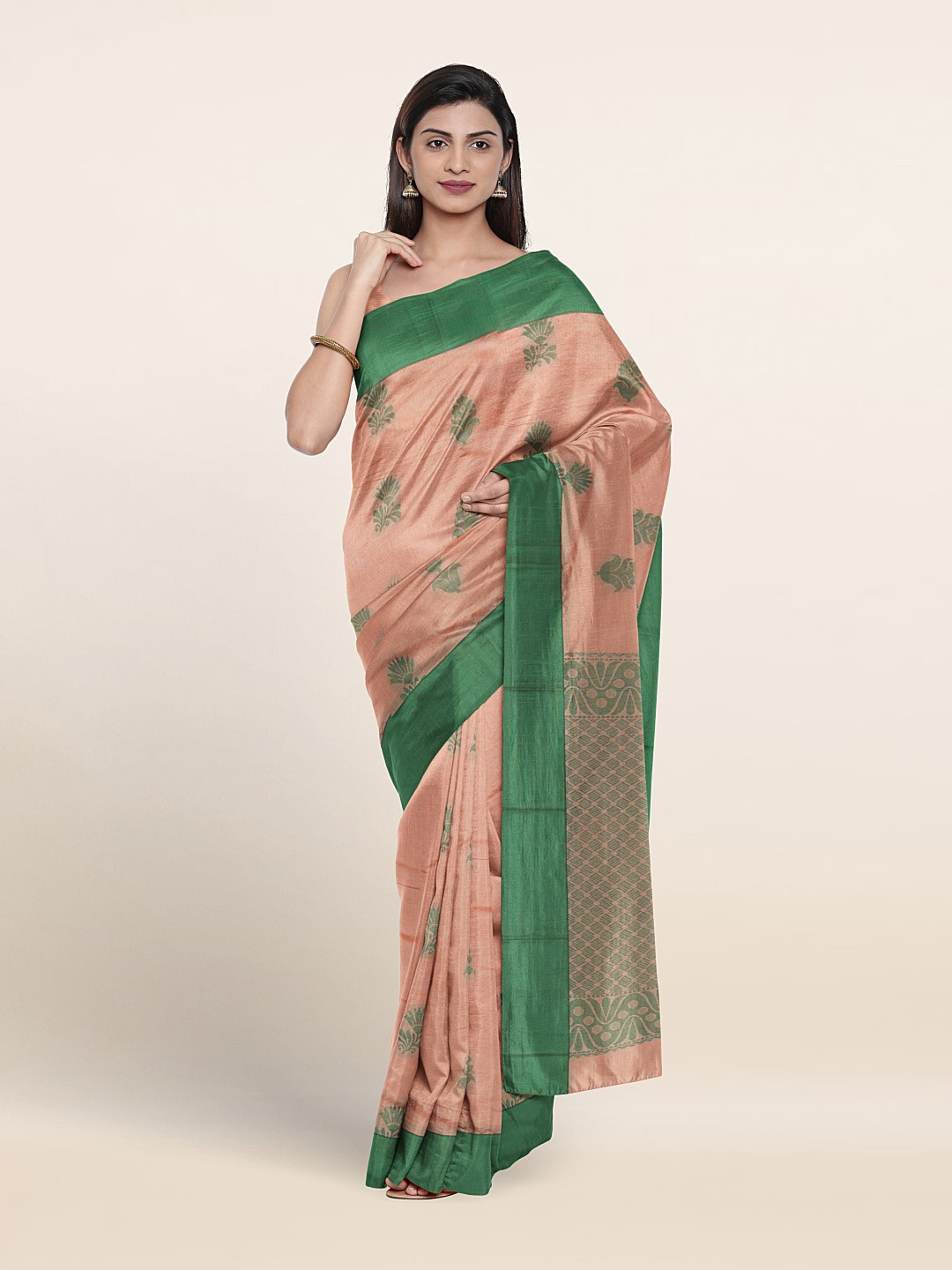 

Pothys Floral Motif Woven Design Pure Silk Saree, Peach