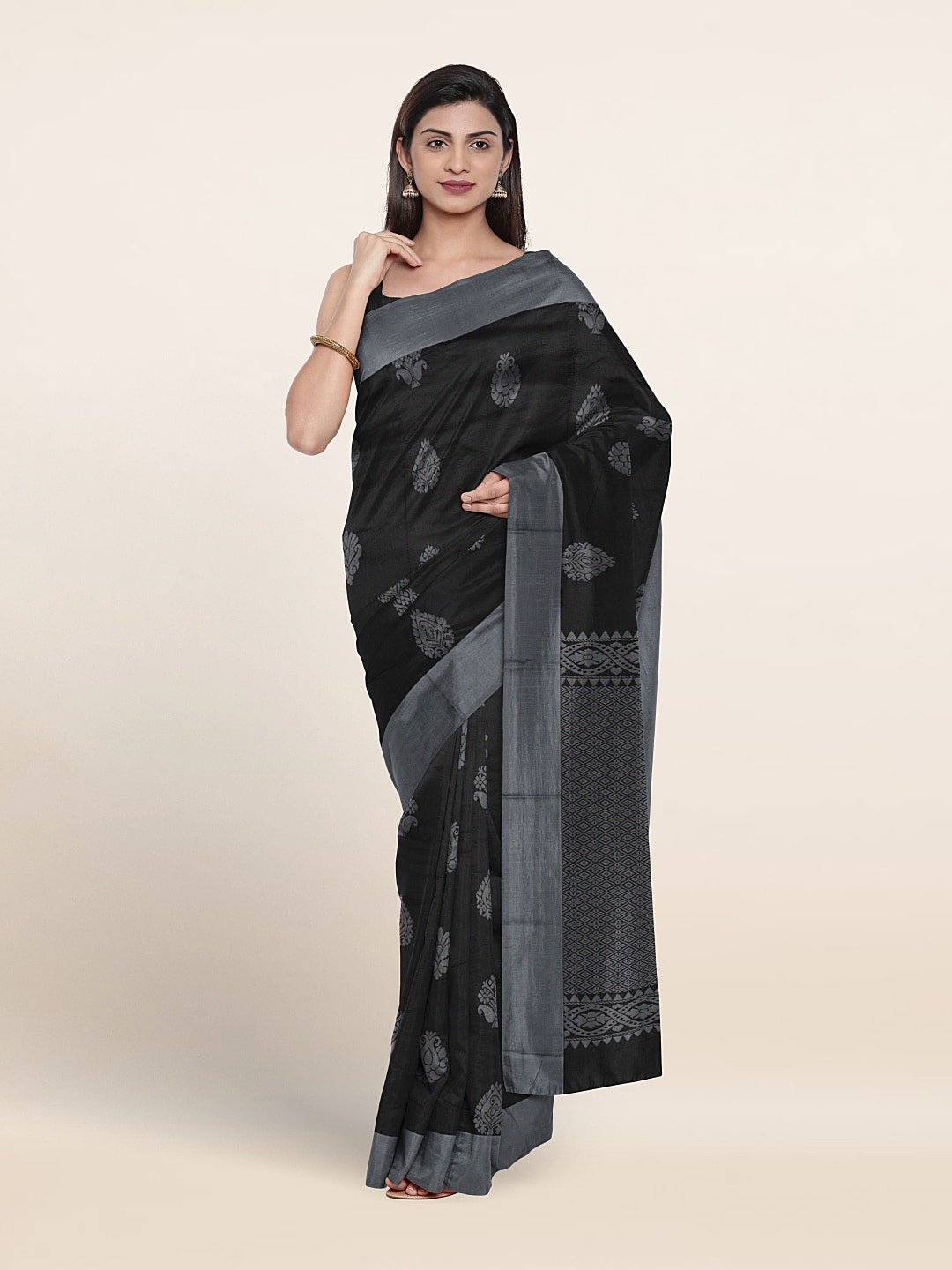 

Pothys Ethnic Motifs Woven Design Silk Cotton Saree, Black