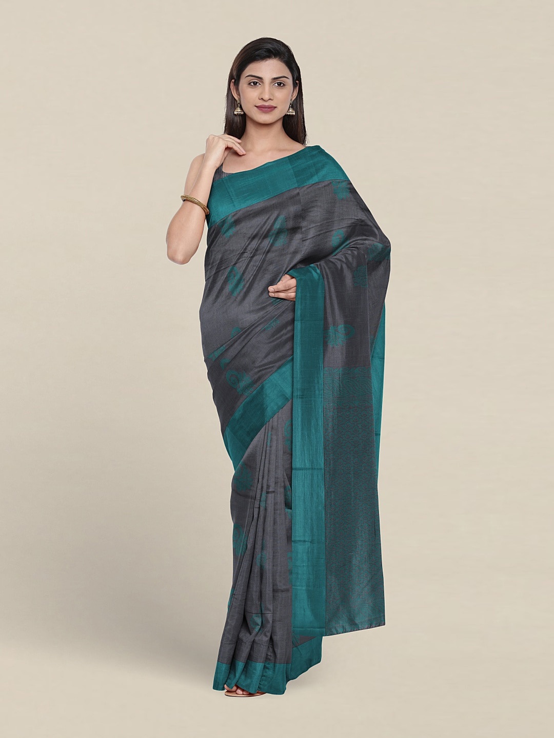 

Pothys Ethnic Motifs Woven Design Silk Cotton Saree, Grey