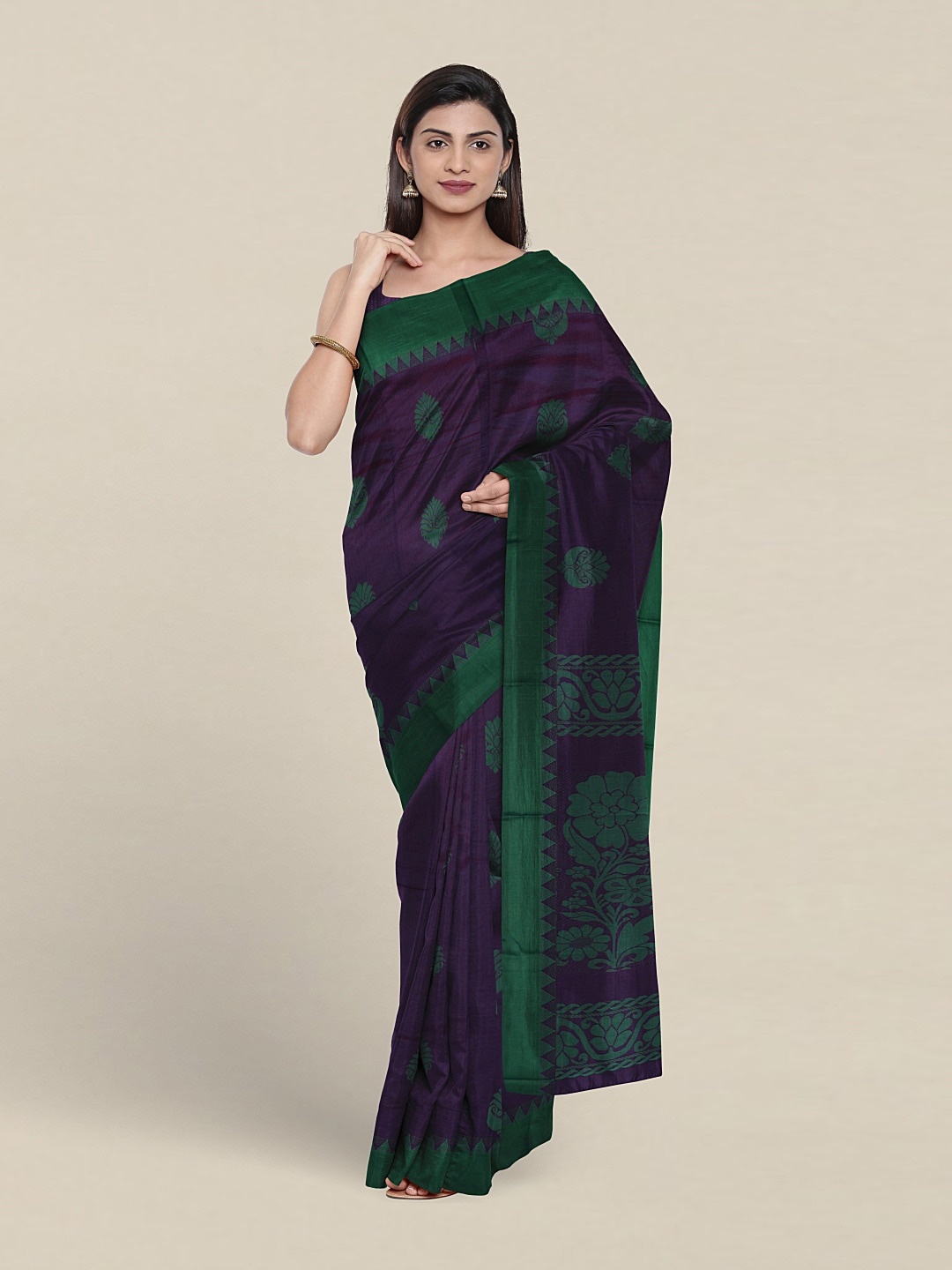 

Pothys Ethnic Motifs Woven Design Zari Silk Cotton Saree, Violet