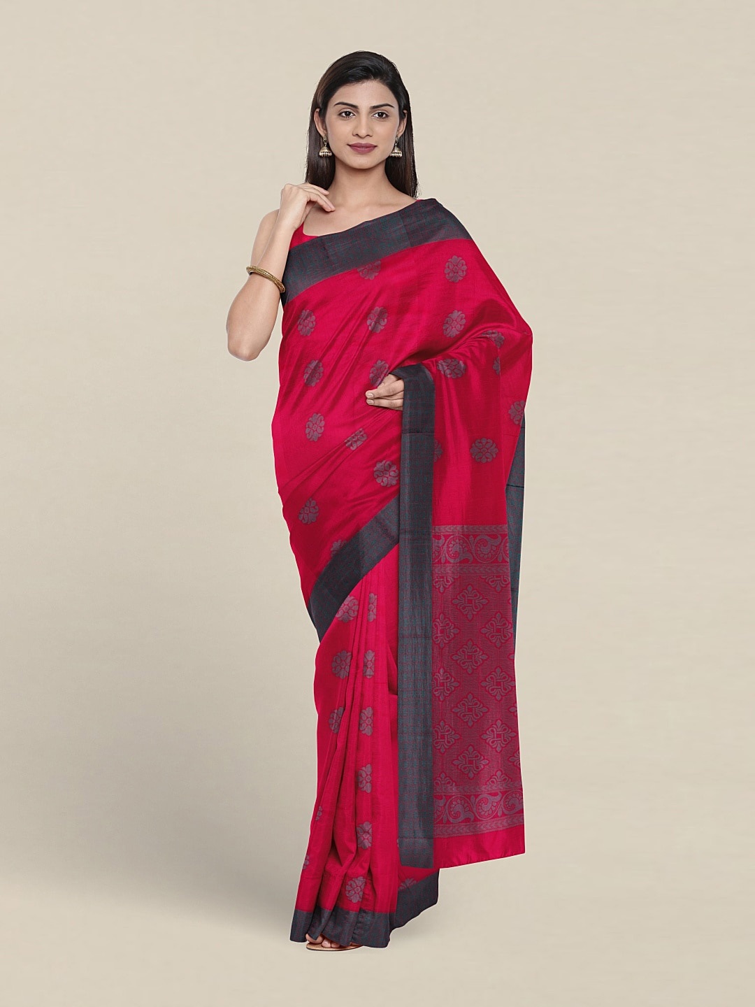 

Pothys Floral Woven Design Silk Cotton Saree, Pink