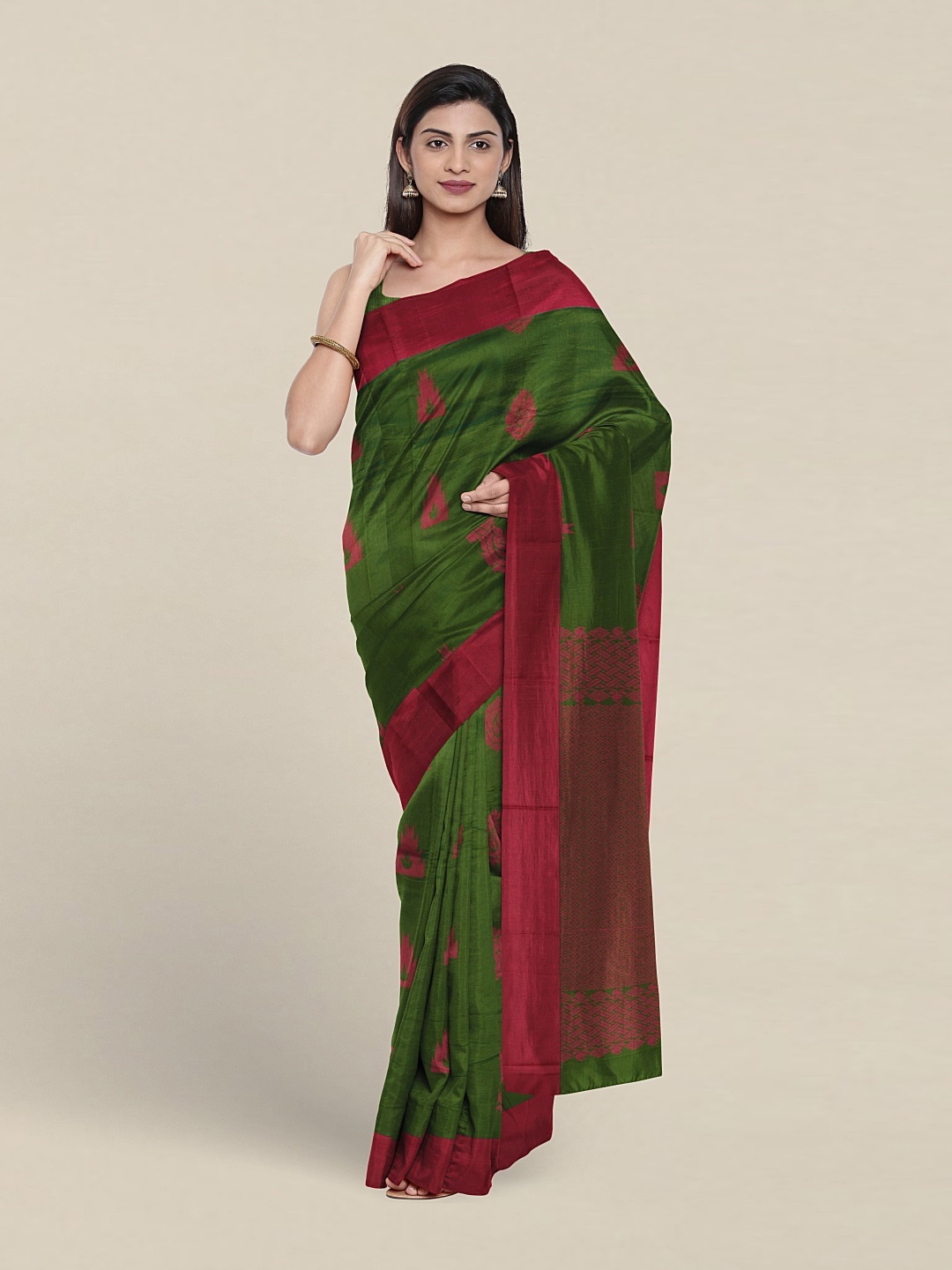 

Pothys Ethnic Motifs Woven Design Silk Cotton Saree, Green