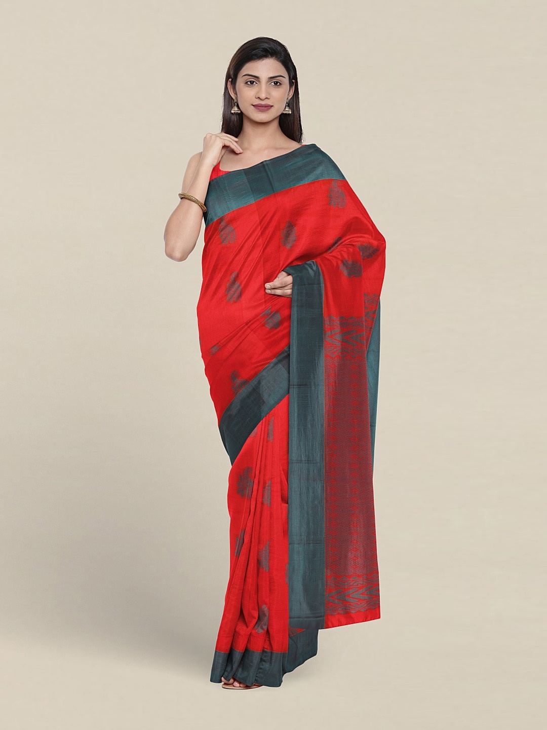 

Pothys Ethnic Motifs Woven Design Silk Cotton Saree, Red