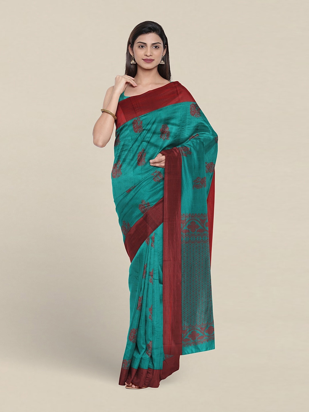 

Pothys Floral Woven Design Pure Silk Saree, Green