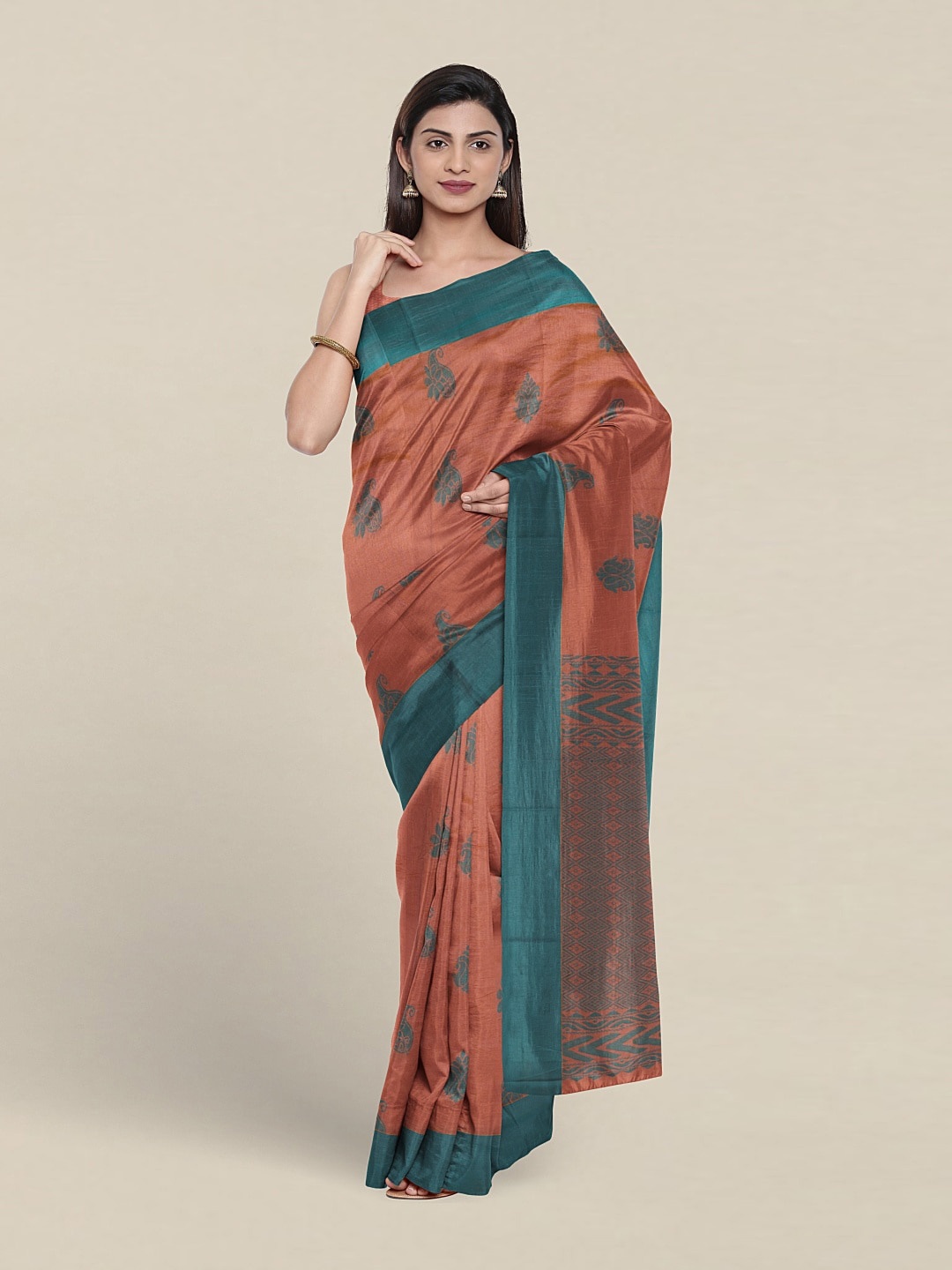 

Pothys Ethnic Motifs Woven Design Silk Cotton Saree, Rust