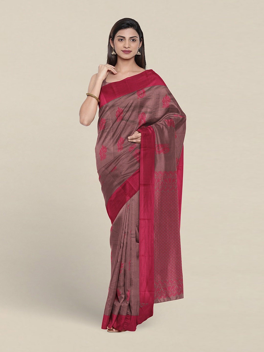 

Pothys Ethnic Motifs Woven Design Silk Cotton Saree, Brown