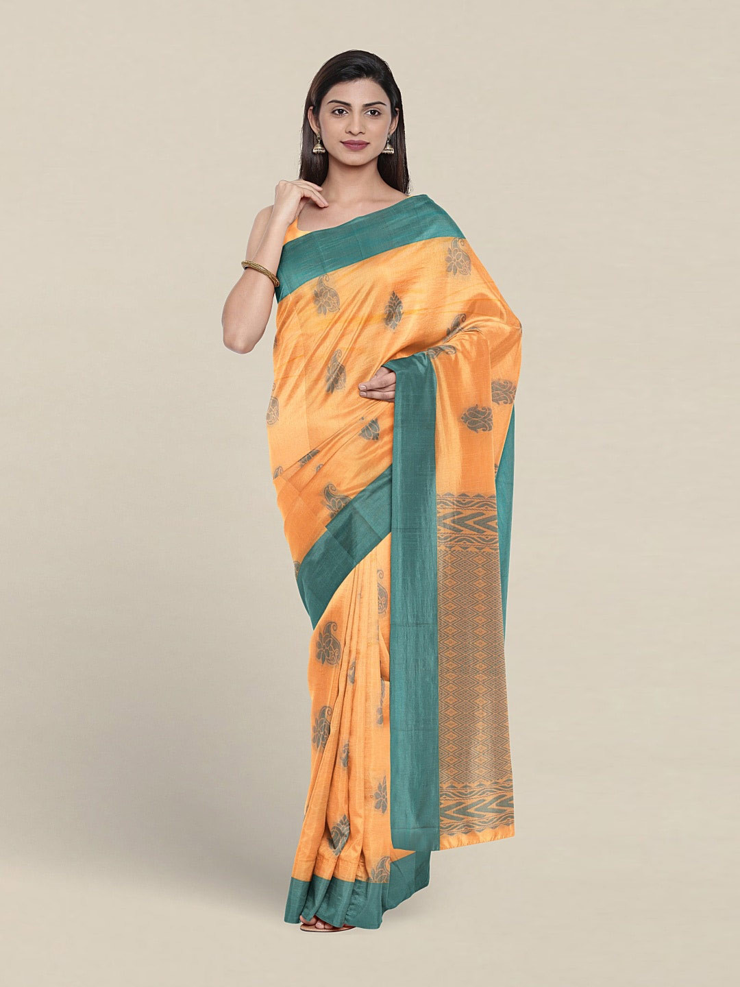 

Pothys Ethnic Motifs Woven Design Silk Cotton Saree, Orange