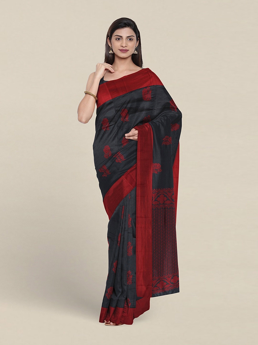 

Pothys Ethnic Motifs Woven Design Silk Cotton Saree, Black