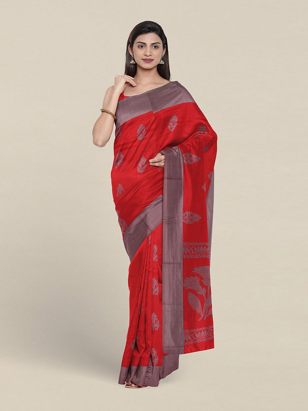 

Pothys Ethnic Motifs Woven Design Silk Cotton Saree, Red