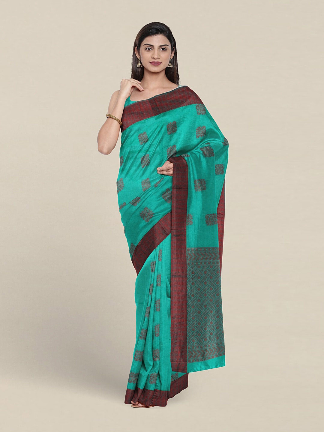

Pothys Floral Woven Design Pure Silk Saree, Green