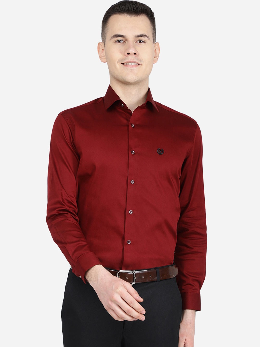 

Greenfibre Men Classic Slim Fit Cotton Formal Shirt, Maroon