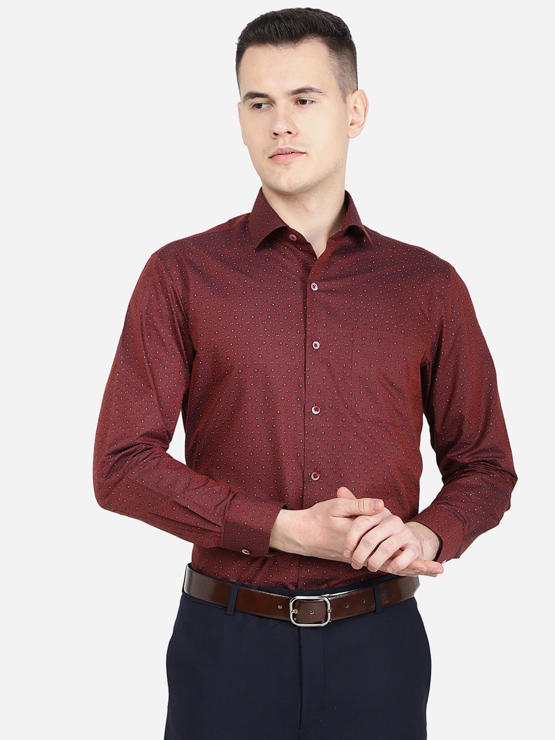 

Greenfibre Classic Slim Fit Printed Cotton Formal Shirt, Maroon