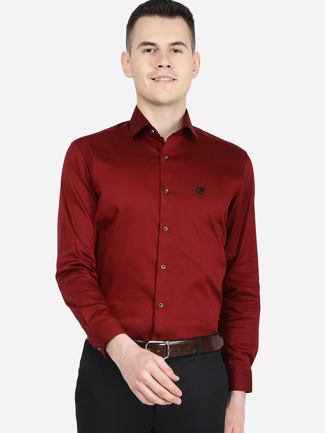 

Greenfibre Men Classic Slim Fit Cotton Formal Shirt, Maroon