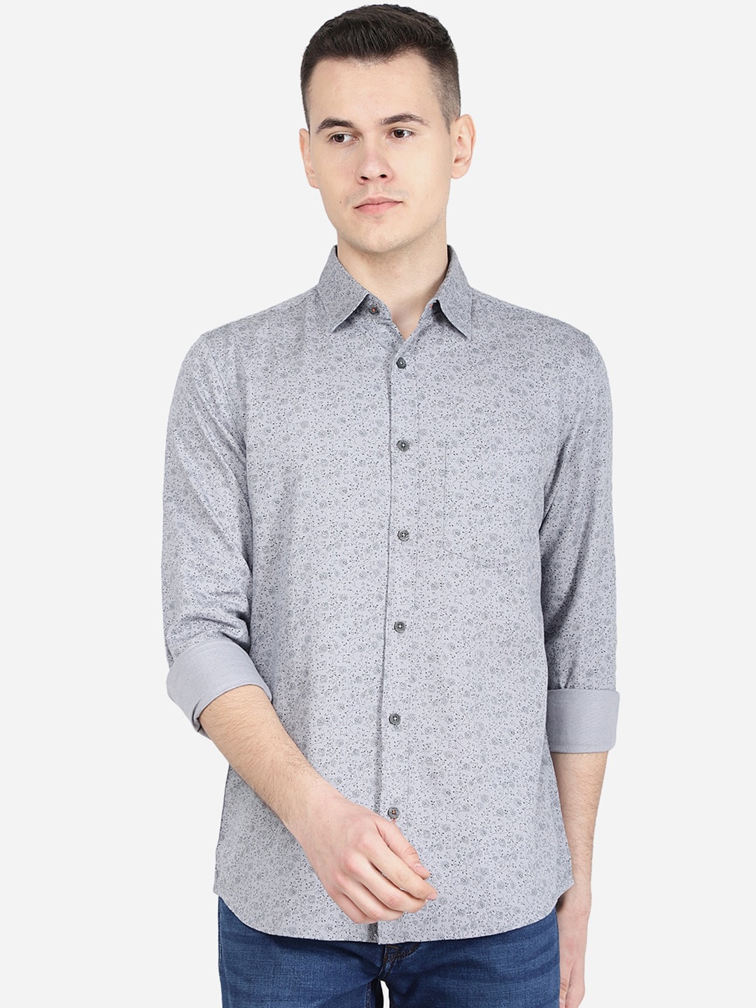

JADE BLUE Classic Slim Fit Floral Printed Cotton Casual Shirt, Grey