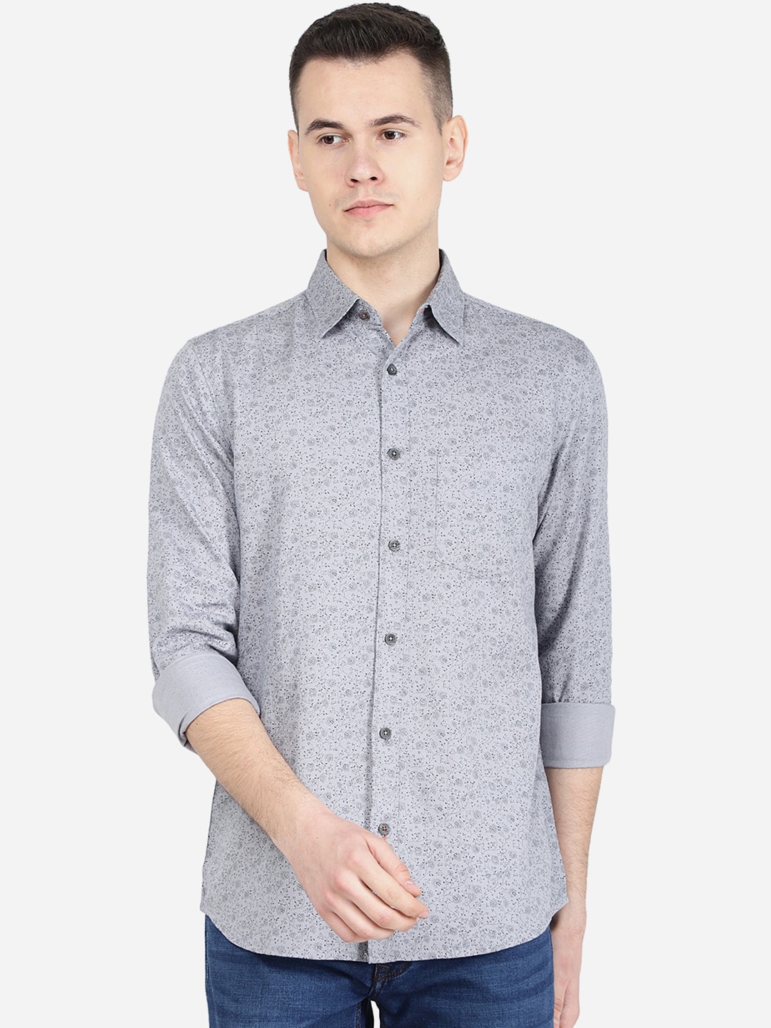 

JADE BLUE Micro Ditsy Printed Cotton Casual Shirt, Grey