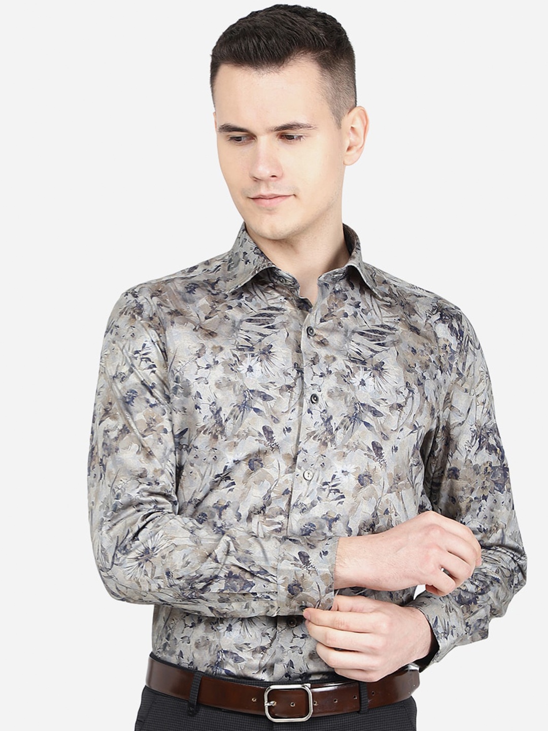 

WYRE Classic Slim Fit Floral Printed Party Cotton Shirt, Grey