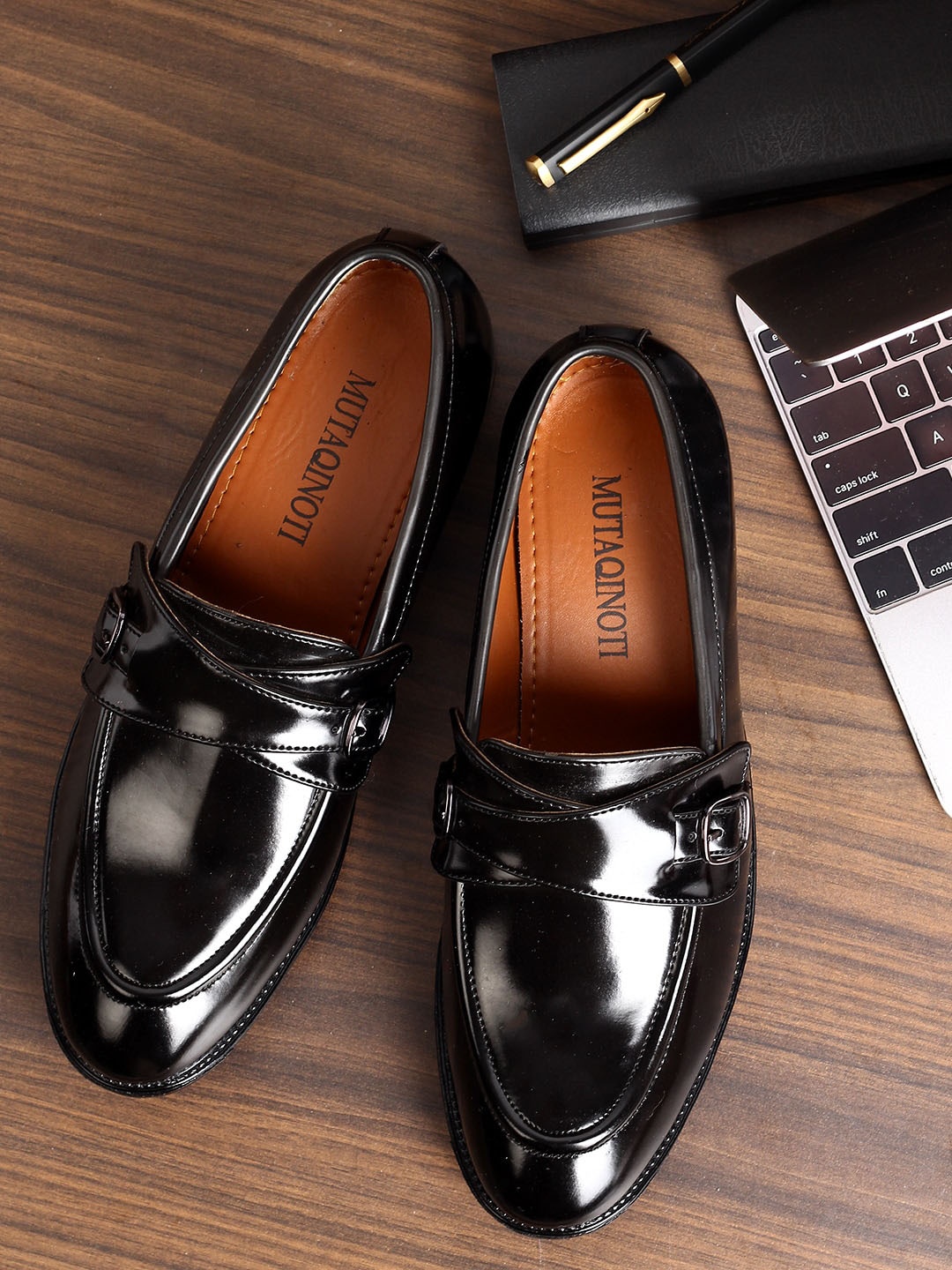 

MUTAQINOTI Men Leather Formal Loafers, Black