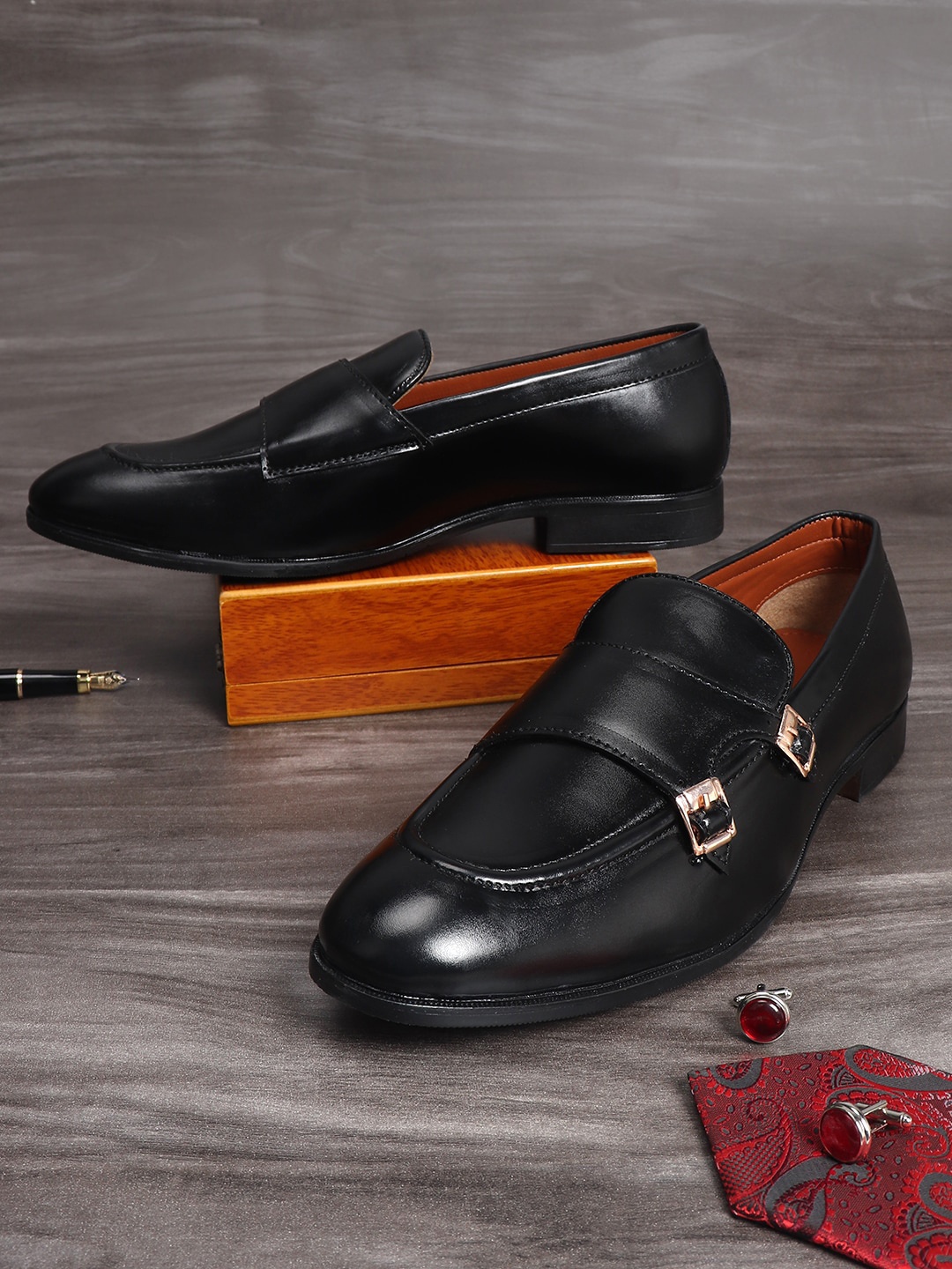 

MUTAQINOTI Men Lightweight Formal Monk shoes, Black