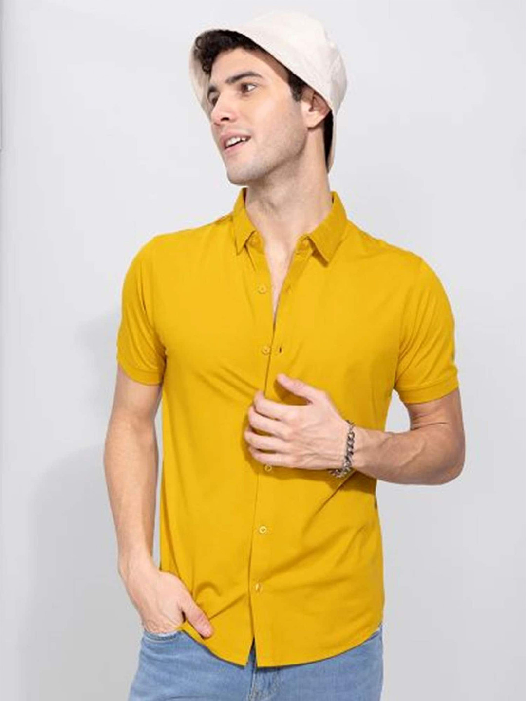 

APNISHA Men Slim Fit Casual Shirt, Yellow