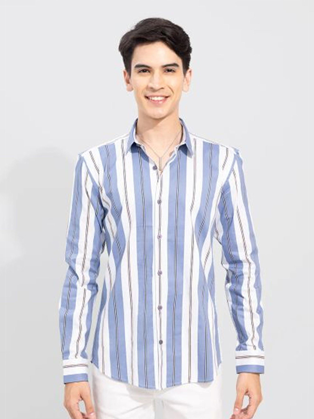 

APNISHA Vertical Striped Casual Cotton Shirt, Blue