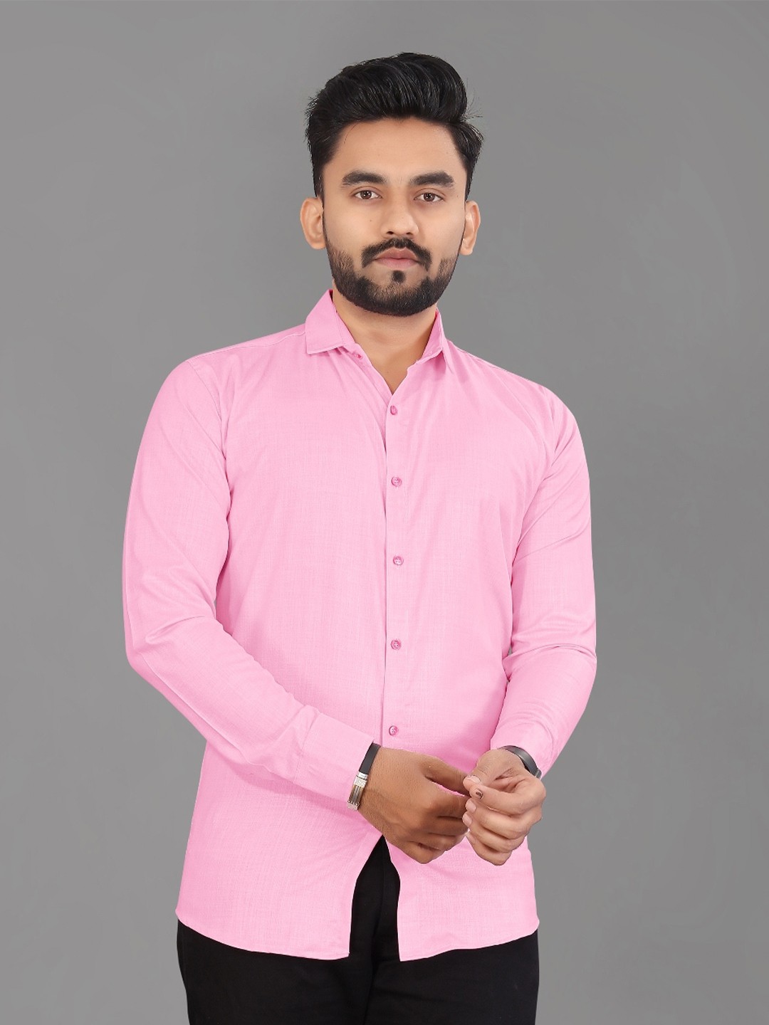 

APNISHA Spread Collar Casual Cotton Shirt, Pink