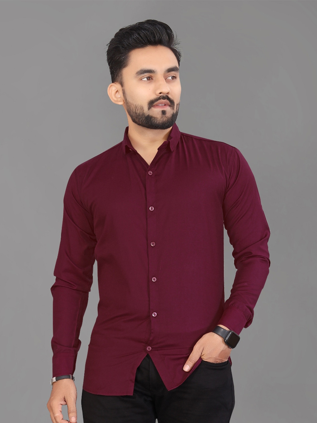 

APNISHA Cotton Slim Fit Formal Shirt, Maroon
