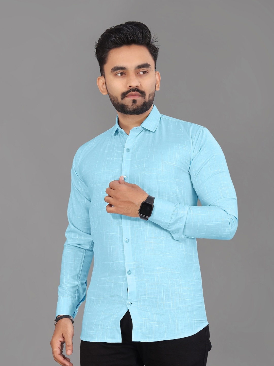 

APNISHA Cotton Checked Formal Shirt, Blue