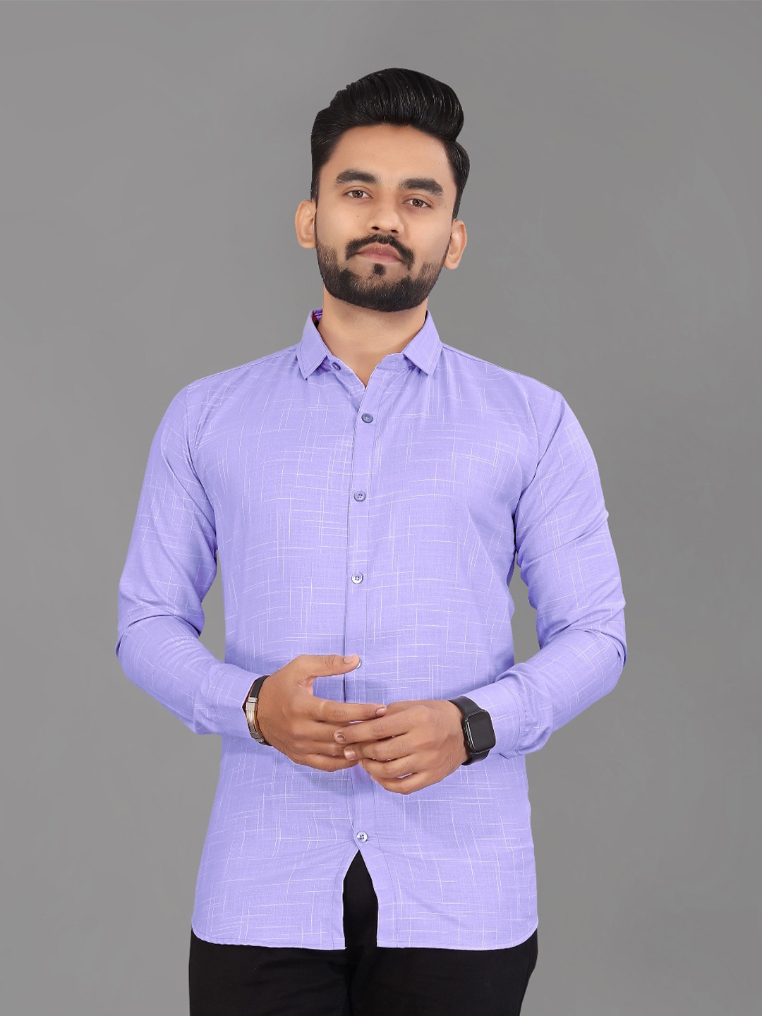 

APNISHA Spread Collar Cotton Casual Shirt, Lavender