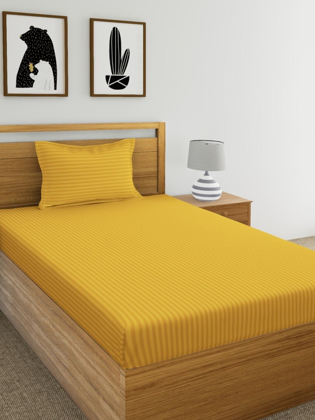 

Dreamscape Mustard Yellow Cotton 220 TC Single Bedsheet with 1 Pillow Cover