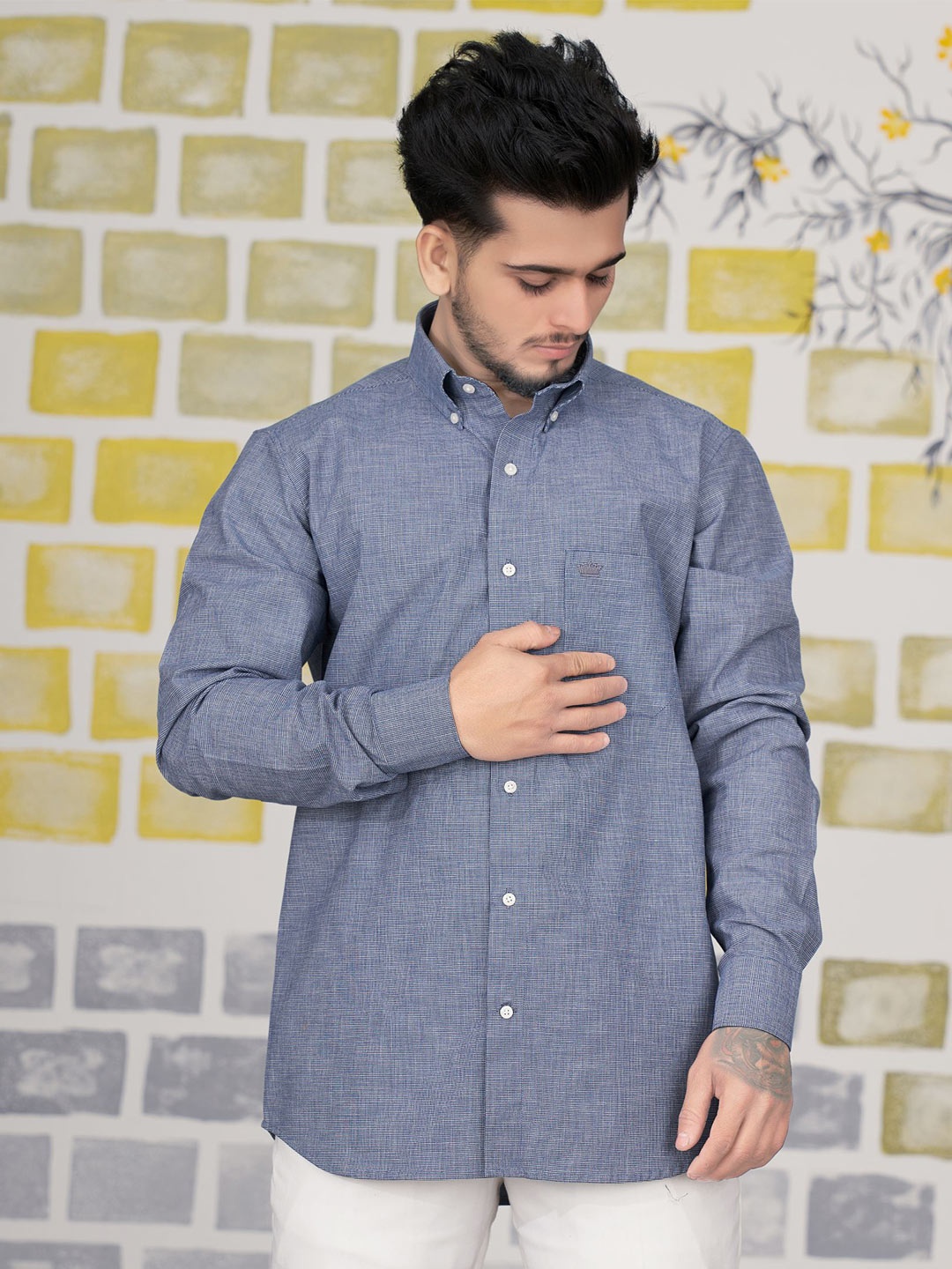 

FRENCH CROWN Woven Design Casual Cotton Shirt, Grey