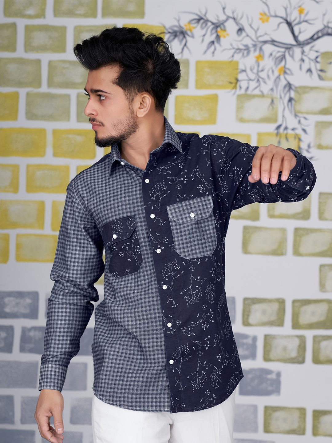 

FRENCH CROWN Men Standard Checked Casual Cotton Shirt, Blue