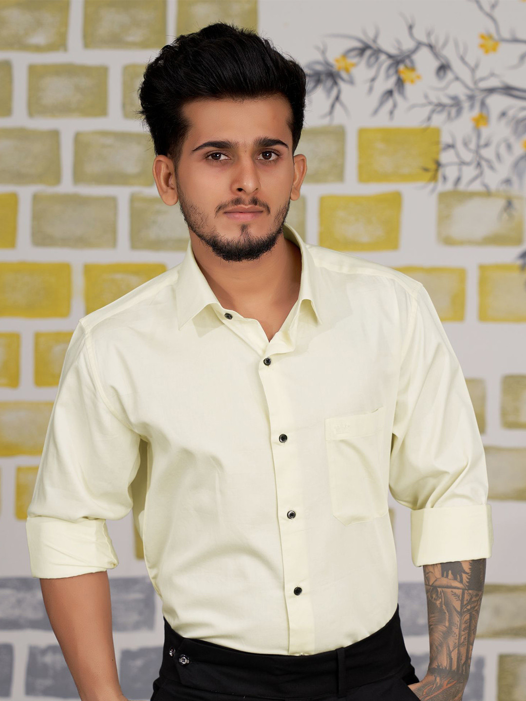 

FRENCH CROWN Standard Cotton Casual Shirt, Yellow