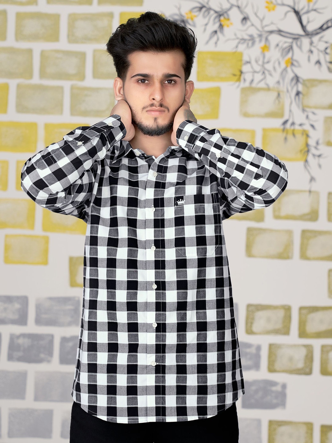 

FRENCH CROWN Men Standard Checked Cotton Casual Shirt, White